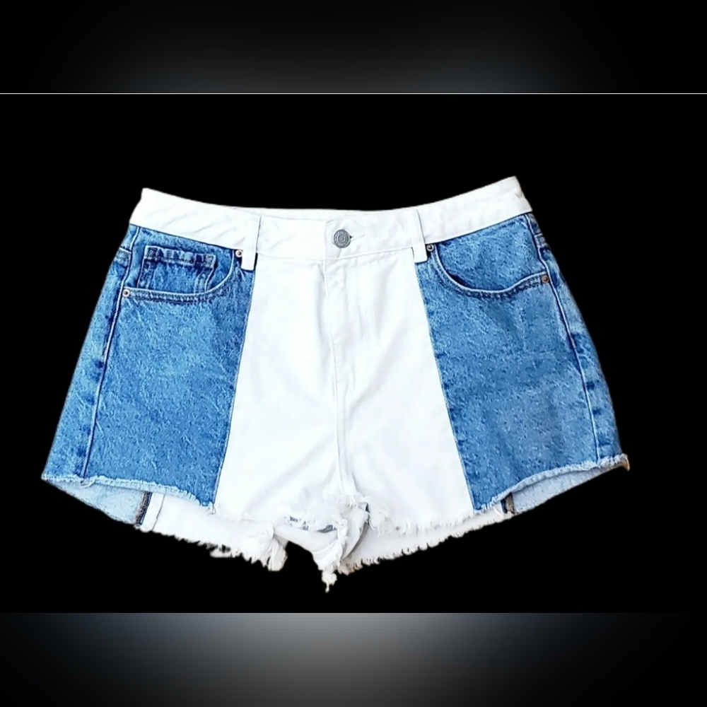 Pacsun High Rise Festival Blue‎ & White Jean Cutoff Shorts Size 28
